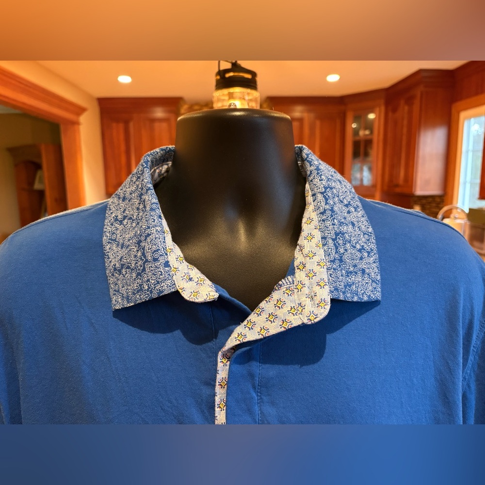 Robert Graham Vibrant Blue Polo with‎ Patterned Collar - Picture 3 of 8